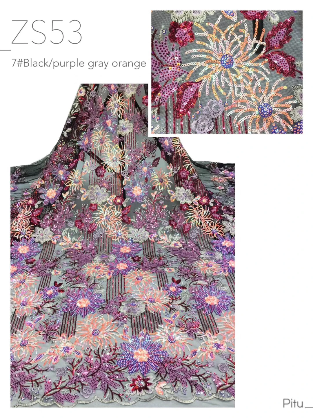 

Colorful Sequins Lace Fabric 2020 High Quality Embroidered African Lace Net French Tulle Lace Fabric for Nigerian Party KFJ20112