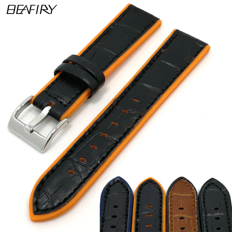 Ремешок для часов из силикона и кожи водонепроницаемый с защитой от пота 20 мм 22