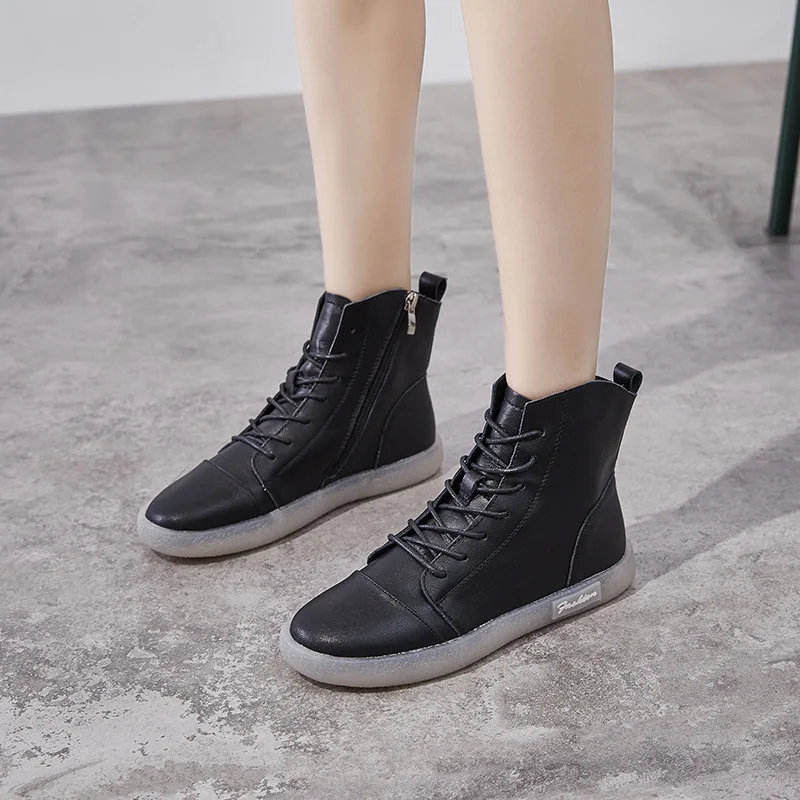 Koovan Women's Boots 2020 New Retro Real Leather Tendon Soft Bottom Hight Top White Shoes Flats Pregnant Women Shoes