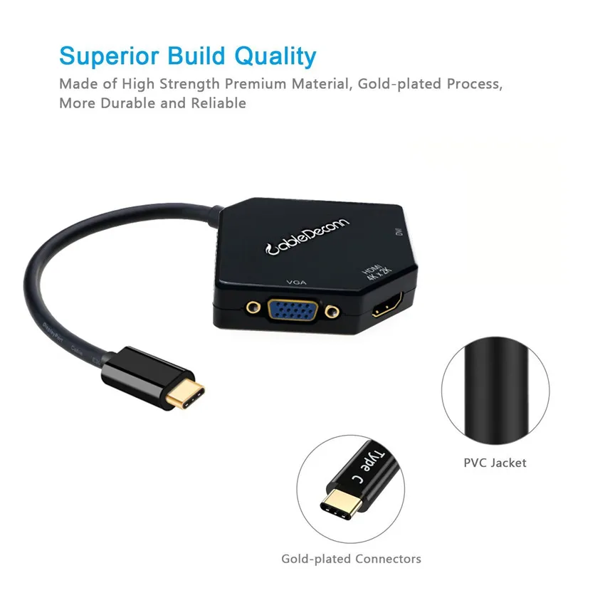 Кабель-адаптер типа c к HDMI 4K 30HZ конвертер vga USB 3 1 DVI для смартфонов samsung S8 Macbook C