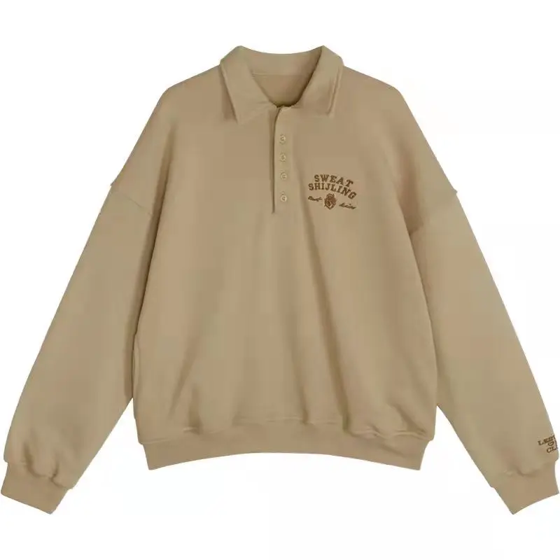 

Винтажный пуловер-поло с вышивкой, Свитшот оверсайз, женские повседневные толстовки для пар, уличная мода, Осенние Топы в стиле Харадзюку