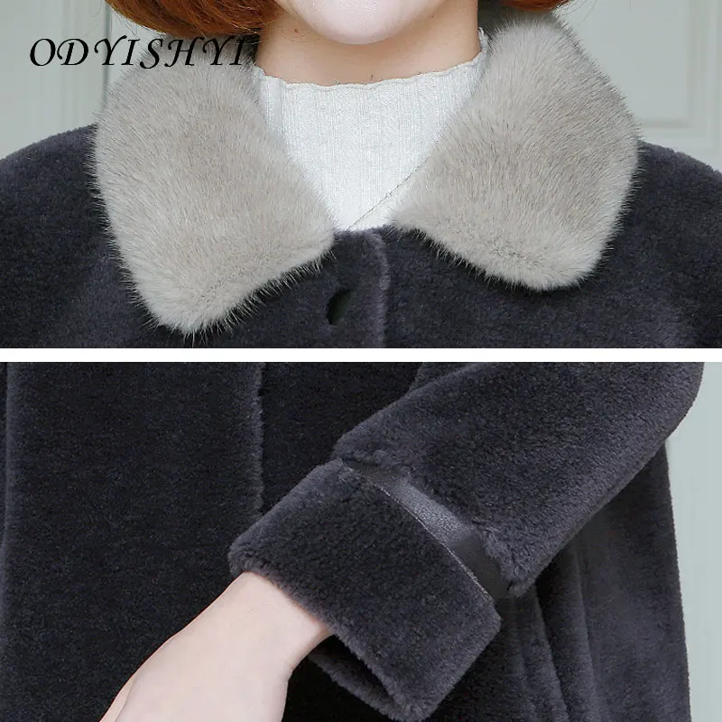 

Faux Sheep Shearing Jacket Elegant Women 2020 Winter Lamb Fur Coat Mid Long Imitation Mink Loose Outwear Female Plus Size 3XL