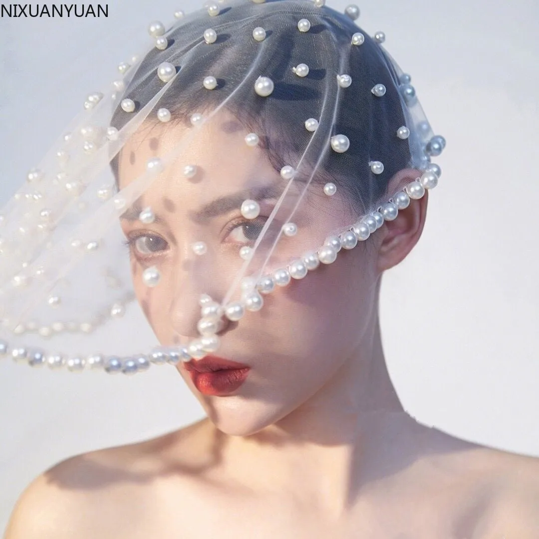 Оптовая продажа короткая свадебная фата с жемчугом однослойная Фата покрытая