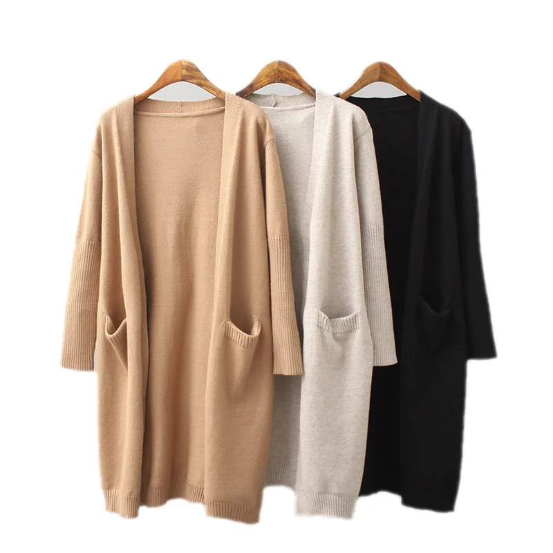 

Autumn Women Cardigans Long Sleeve Loose Mid Length Knittwear Casual Sweater Cardigan Female Thin Knitted Coat Cardigan Women