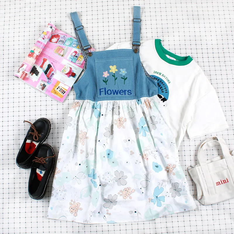 Женское платье с цветочной вышивкой в японском стиле летнее джинсовое на