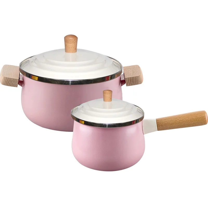 Фарфоровая эмалированная кастрюля для молока цветная супа с антипригарным