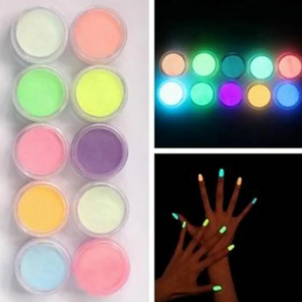 

10 Pcs Noctilucent Nail Glitter Powder Glowing Nail Art DIY Fluorescent Acrylic Powder HOT SALES！！！