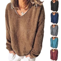 autumn winter women sweater streetwear l size fleece soft plush sweater casual long sleeve v neck loose pullovers tops
