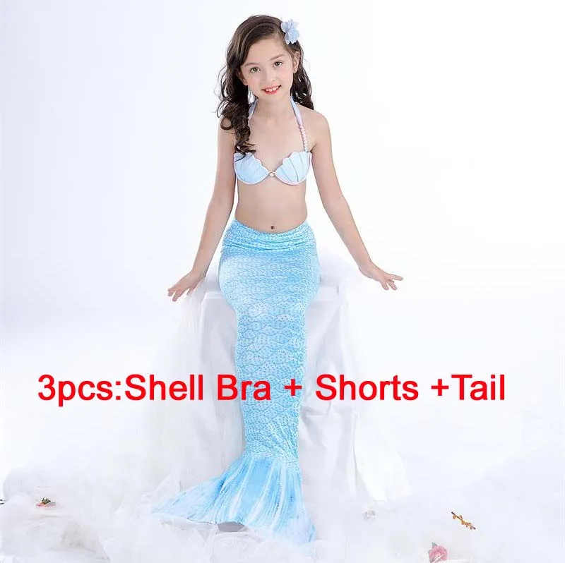 Bra Shorts Tail Новинка; купальный костюм русалки для девочек; Костюм Русалки с хвостом Ариэль; детский купальный костюм; костюм для костюмированной вечеринки без плавника - Цвет: Bra Shorts Tail