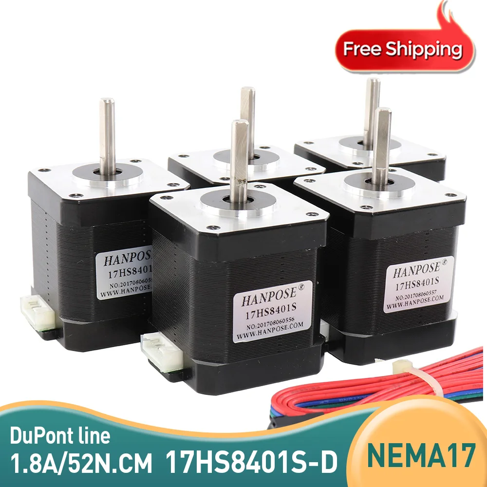 

Free Shipping 5pcs 2 Phase 4 Lead 12V Nema17 Stepper Motor 78Oz-in 1.8A Torque 52N.CM With Dupont Wire 17HS8401S For 3D Printer