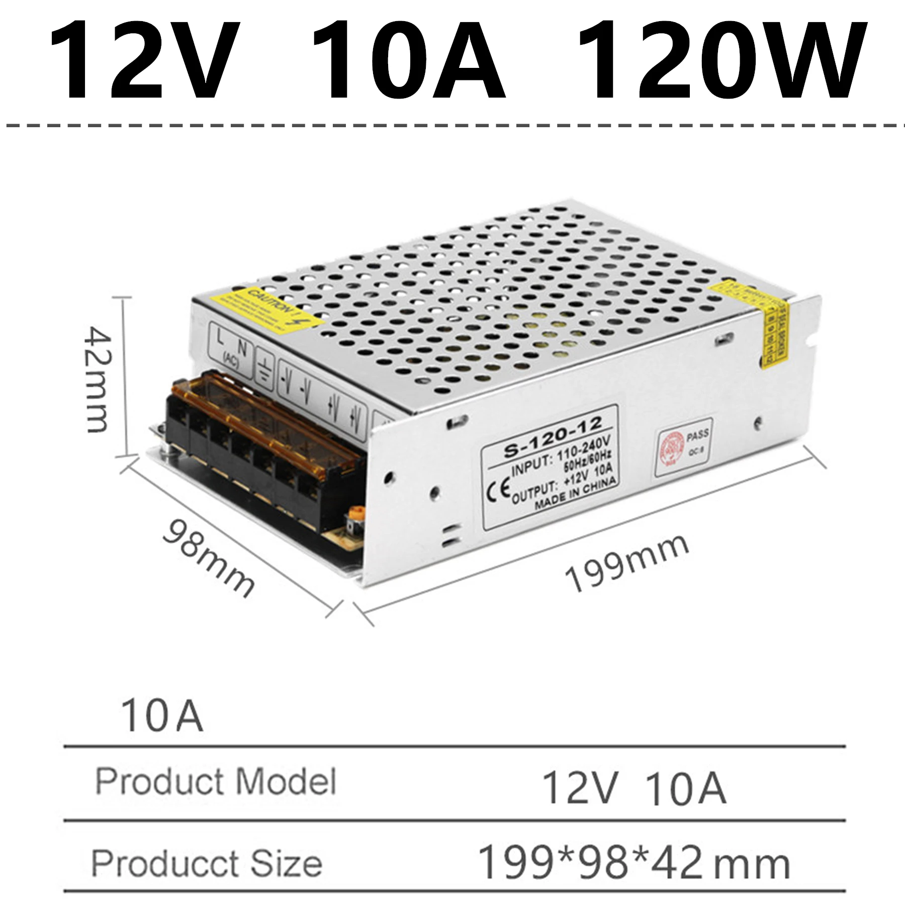 10A 120W Источник питания светодиодный драйвер переменного тока 220 В в постоянный ток 12 В 1A 3A 5A 8A 10A 15A 20A 12 вольт зарядное устройство понижающий адаптер трансформатор освещения - Цвет: 10A 120W