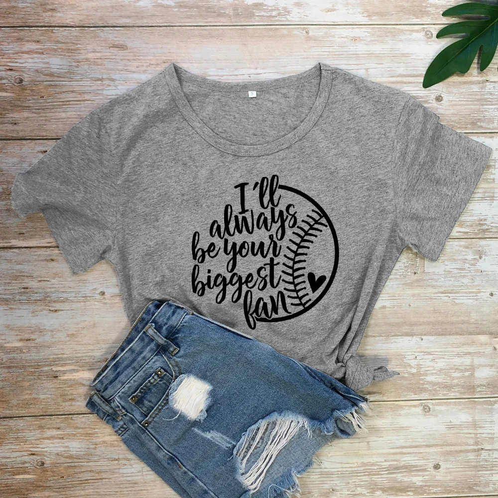 dark gray-black text Футболка с принтом Бейсбольного мяча «I'll Always Be Your Big Fan», забавные летние футболки с рисунком Tumblr, подарок на день игры для мамы и фаната - Цвет: dark gray-black text