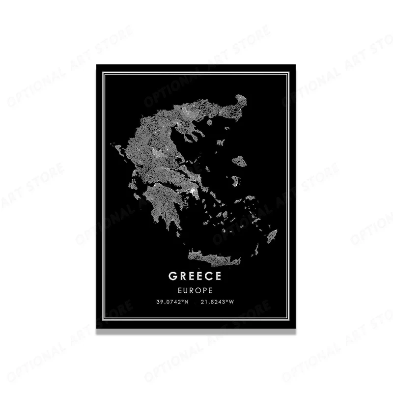 Скандинавская греческая карта украшение для гостиной холст плакат Современный