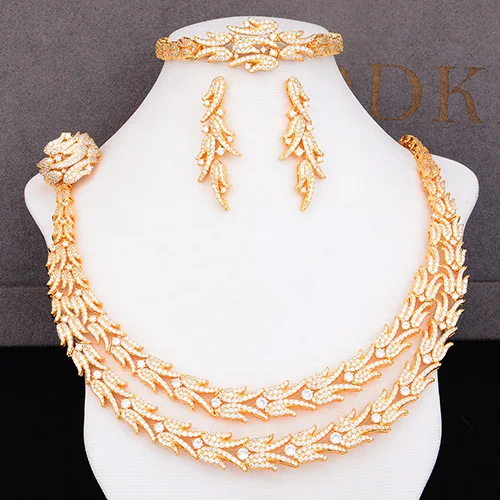 Gold GODKI 4 шт. модные подвески летающие Лебеди птица комплекты украшений для женщин Дубай Свадебные Роскошные кубический циркон массивные ювелирные наборы - Окраска металла: Gold