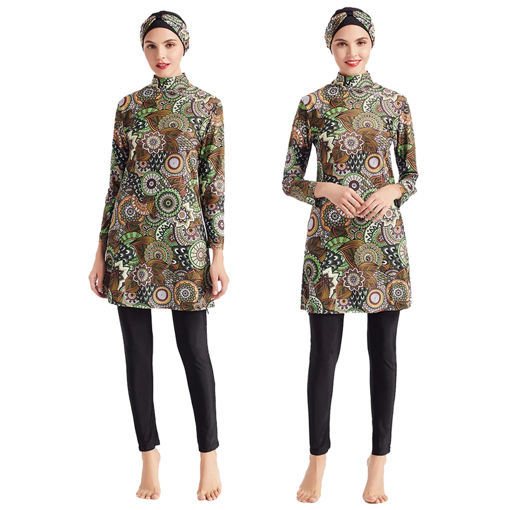 Женский скромный купальник в мусульманском стиле с цветочным принтом| |