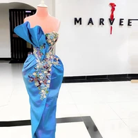luxury crystals beaded prom dresses strapless ruffles 3d handmade flower beadings evening gowns mermaid aso ebi style plus s