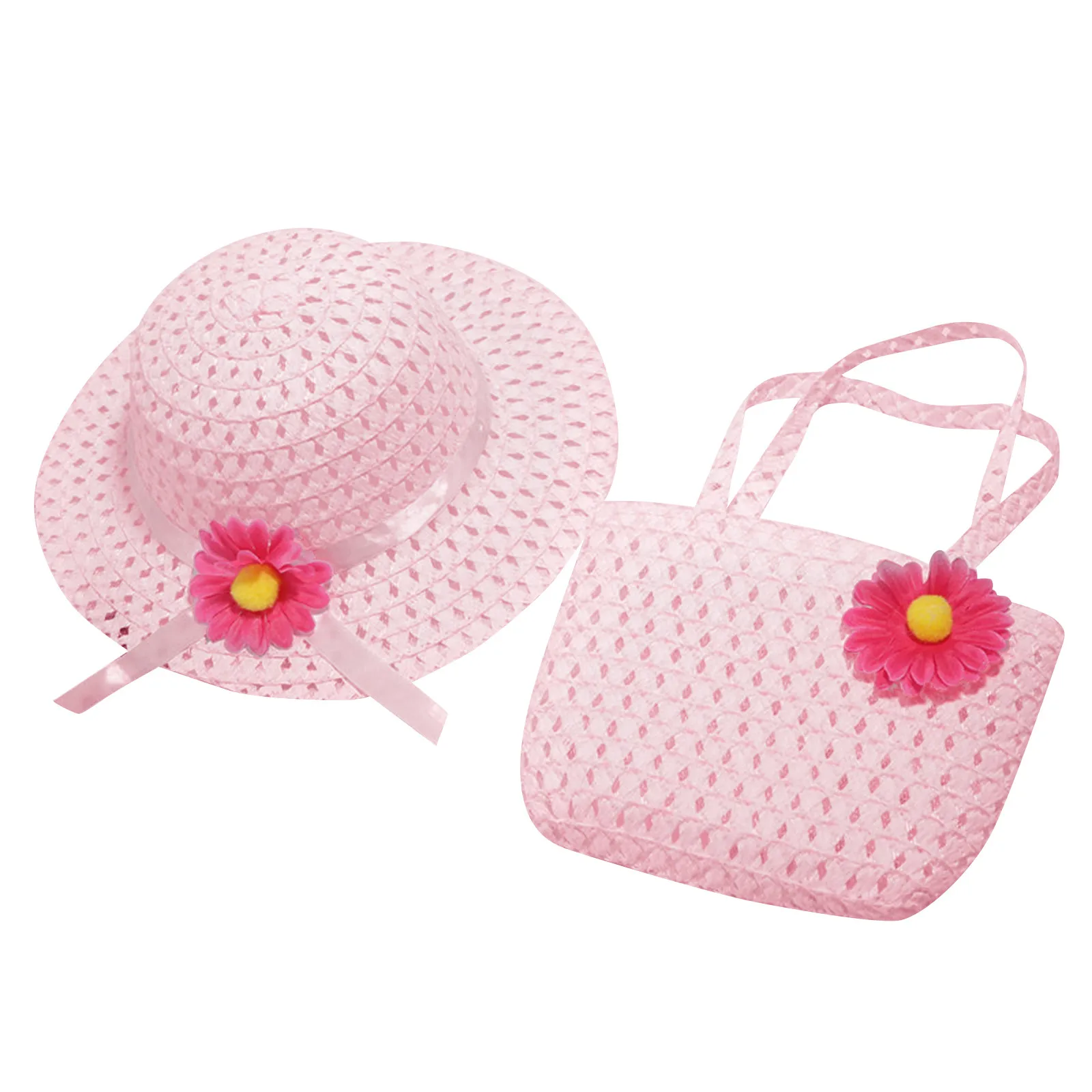 

Toddler Infant Baby Girls Straw Hats Summer Children Newborn Outdoor Beach Sunflower Woven Sunhat Cap Woven Bag Outfits Set