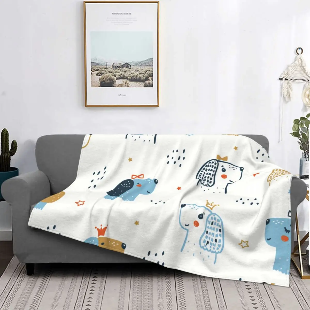 

Dog Cute Animal Pet Blanket Plaid Printed Stitch Cotton Portable Coral Fleece Throw Blankets For Quilt Travel