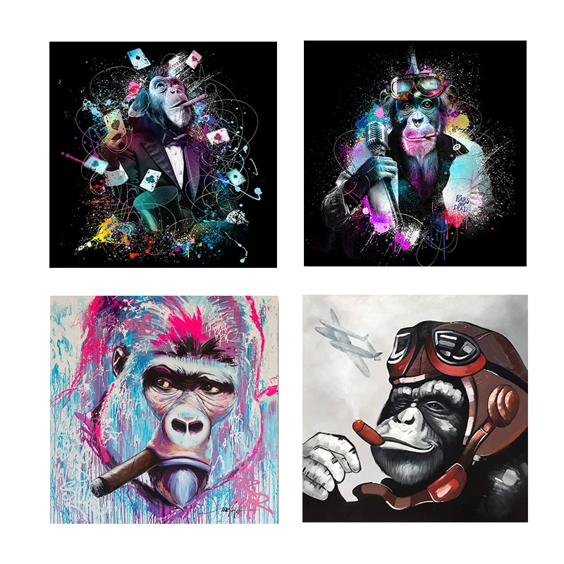 

Abstract graffiti animal with a smoke in the mouth of the orangutan canvas painting art posters and print modern home decoration