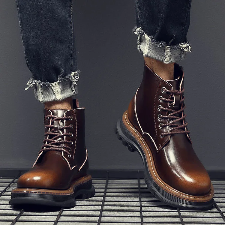 

Mens Boots Genuine Leather Spring Autumn Ankle Boots Men Waterproof Outdoor Shoes Male Comfortable Motorcycle Boots Thick soles