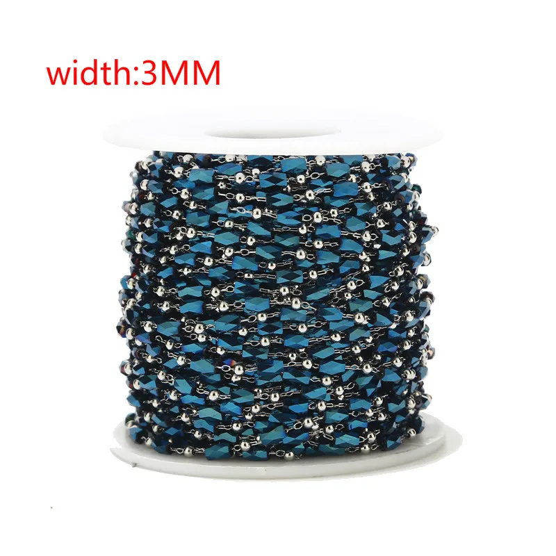 

New Arrival 5 color Handmade Glass Beaded Chain stainless steel String Necklace Finding 3MM Width Link Chains For DIY Making