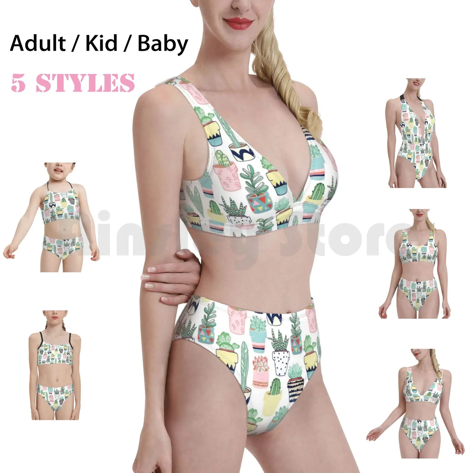 

Cute Cacti In Pots Swimwear Bikini 1 Piece Women 2 Pieces Cute Cacti Cactus Green Plant Life Plant Plants White Pot Pots