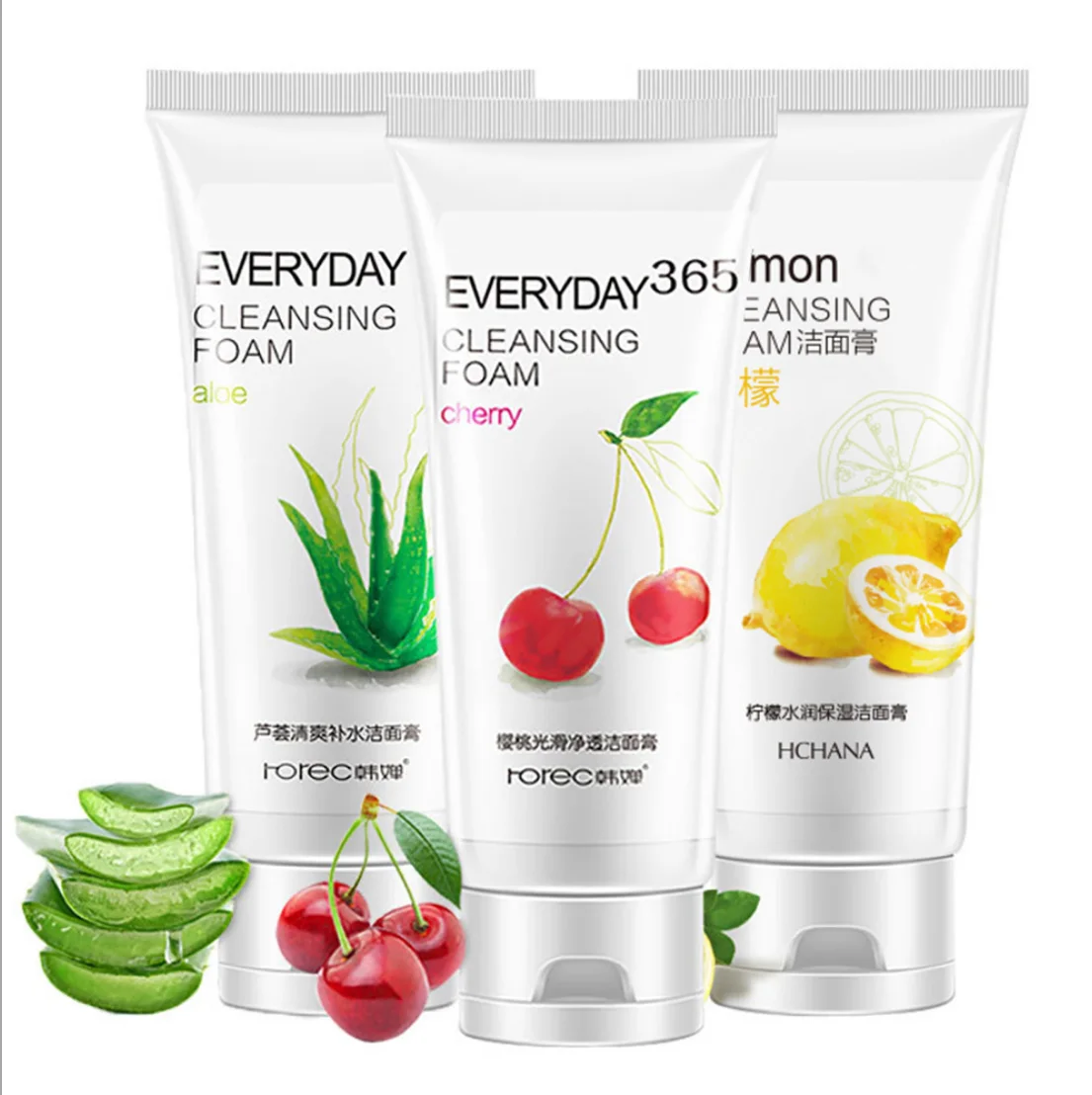

120g Natural Aloe Vera Cherry Lemon Facial Cleanser Hydrating Whitening Shrink Pores Acne Treatment Oil Control Cleanser