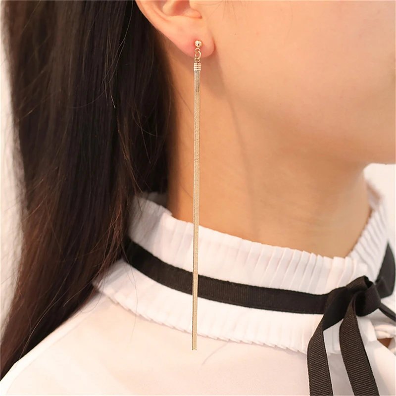 

Korean Minimalist Style Ear Accessories All Match Long Earrings For Women Brincos Metal Snake Chain Tassel Earrings