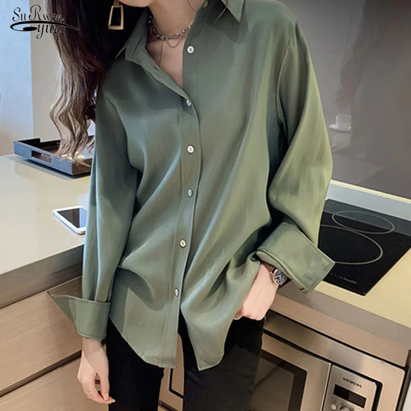 Женская шифоновая блузка на пуговицах Однотонная рубашка с длинным рукавом в