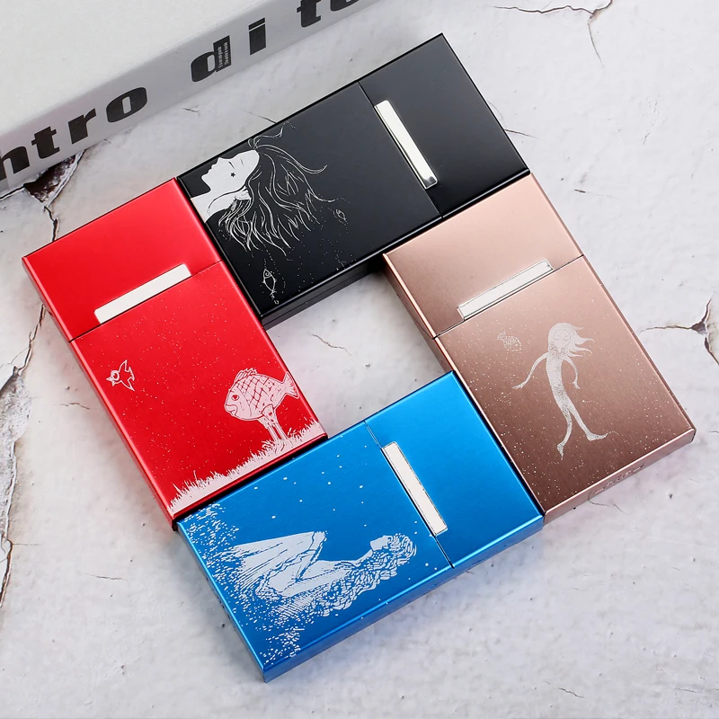 Тонкий чехол для сигарет девушки металлический с откидной крышкой подарок