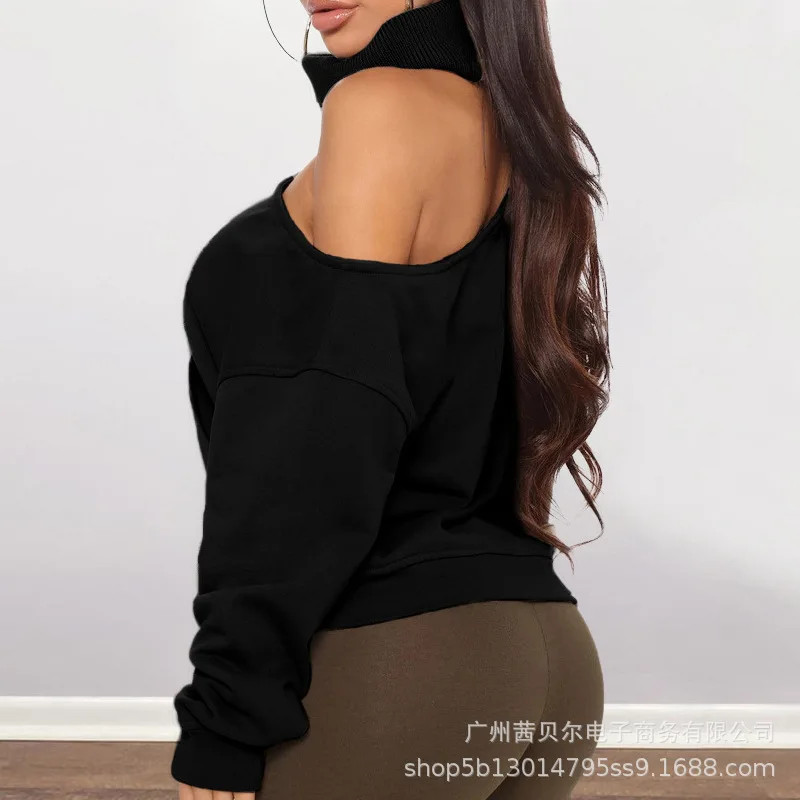 

Mandylandy Spring Autumn Sexy Off Shoulder Pullovers Sweatshirt for Women Long Sleeve Turtleneck Female Jumper Loose Hoodies