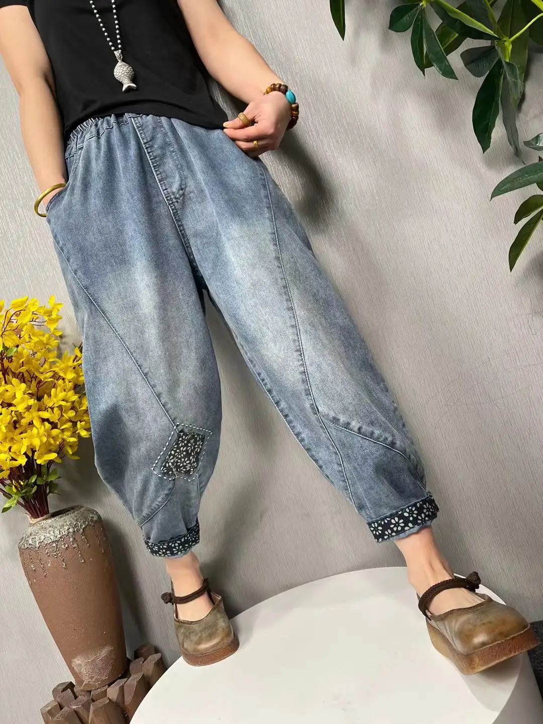 

Женские рваные джинсы в стиле ретро, свободные укороченные шаровары в стиле хип-хоп, лето 2021