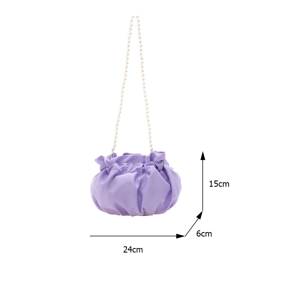 

Fashion Pleated Pearl Chain Shoulder Crossbody Bags Pure Color Messenger Pouch Casual Ladies Drawstring Small Women's Bag Purses