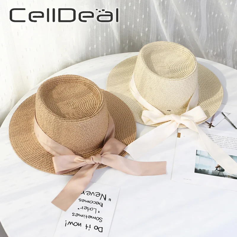 Летние шляпы от солнца женская модная соломенная шляпа с бантом из ленты пляжная