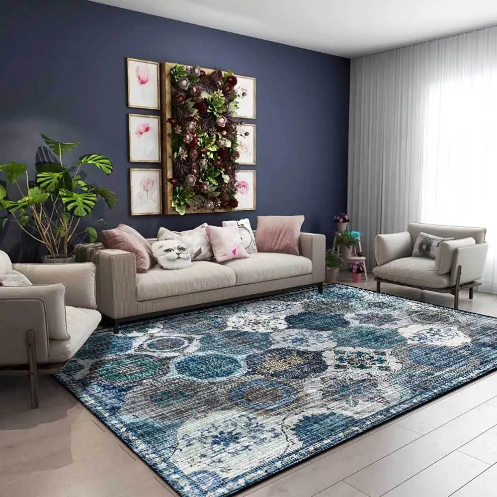 Средиземноморский стиль коврики для спальни ретро синий серый этнический