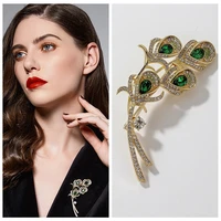 mogaku retro green rhinestone brooches for women temperament crystal flower pin coat lapel pins brooch vintage jewelry ornament