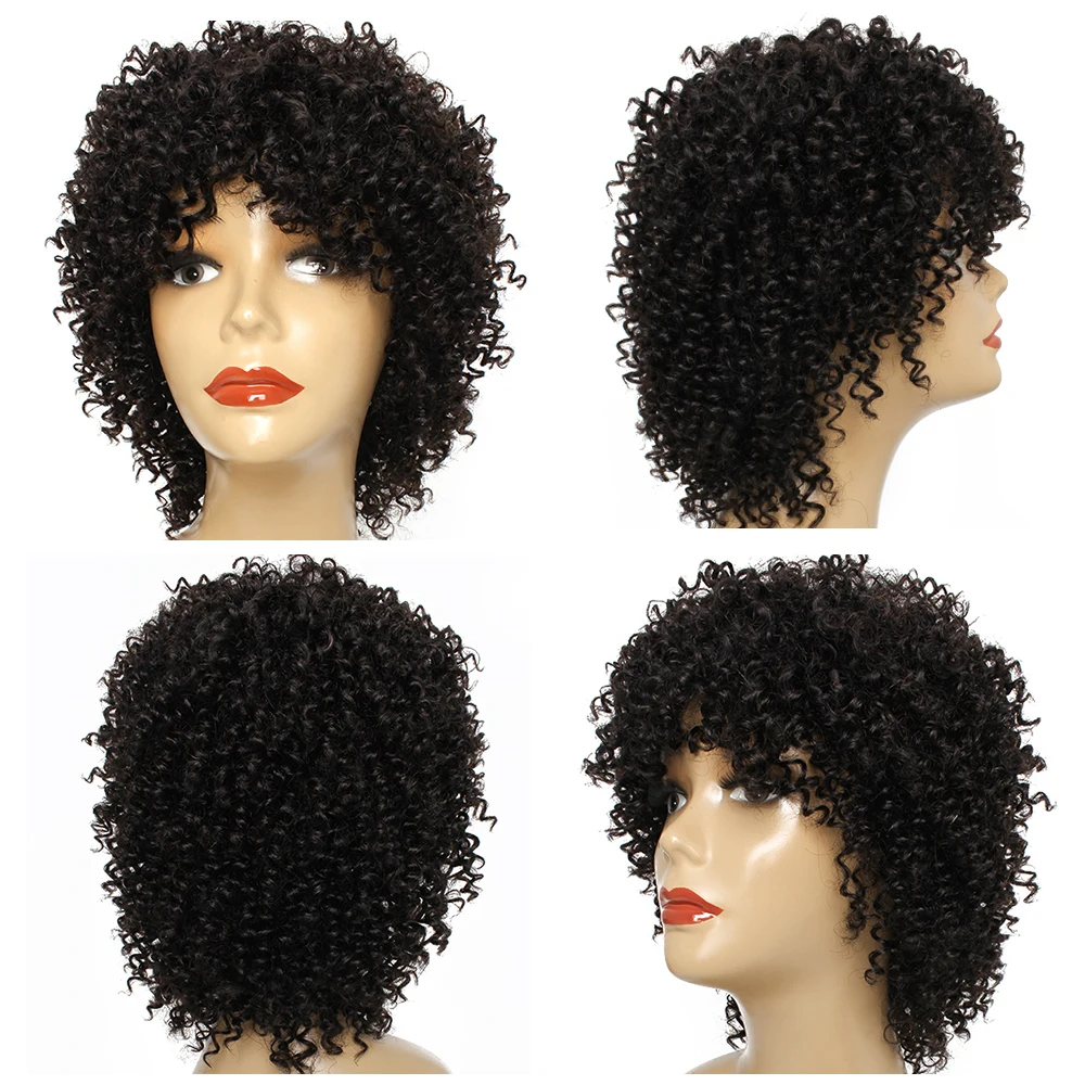Короткие парики из человеческих волос афро кудрявый вьющиеся Стиль без шнуровки