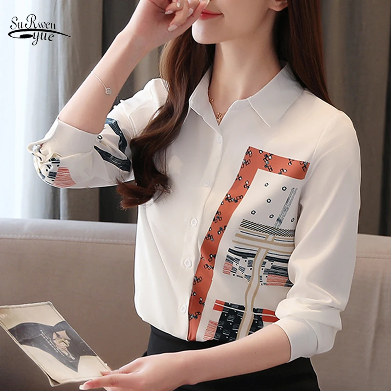 

Korean Fashion Clothing Spring Long Sleeve Office Lady Blouse Blusas Mujer De Moda 2020 Print Button Chiffon Shirts 8805 50