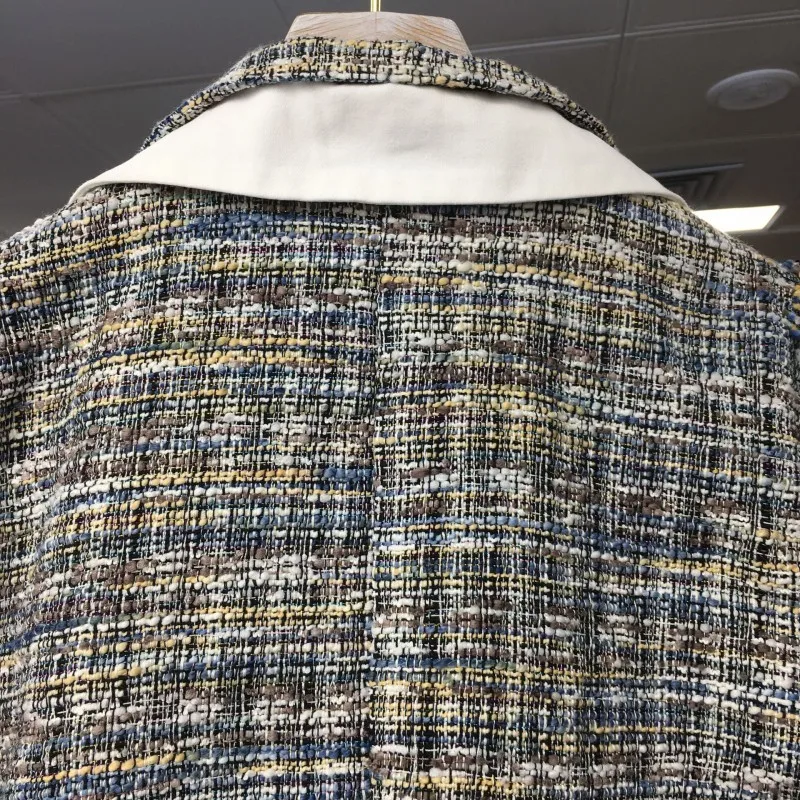 Autumn New Long Sleeve Fake Piece Womens Tweed Jackets Office Ladies Fashion Single Breasted Slim Fit Outerwear Coats Streetwear | Женская