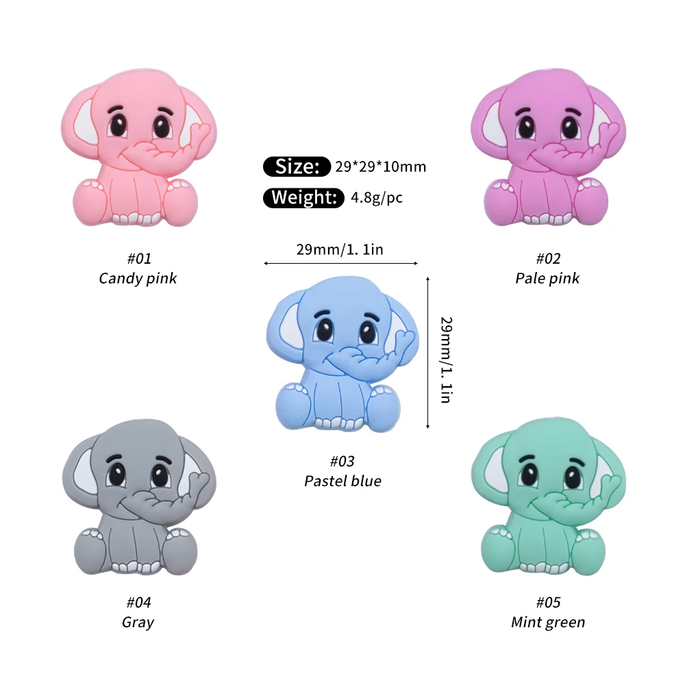 Sunrony-collar de dentici&oacute;n para beb&eacute;, cuentas de silicona de animales sin BPA, juguete de elefante de grado alimenticio, varilla de enfermer&iacute;a, 10 Uds.-4