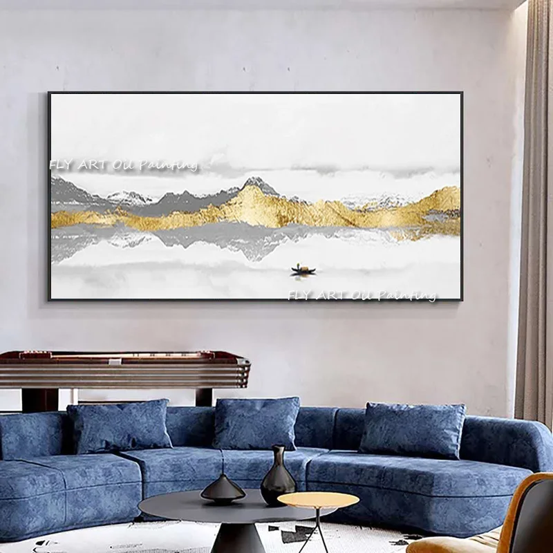 złotej folii Góra czysty ręcznie malowany obraz olejny duży rozmiar sypialnia salon sofa tło udekoruj wiszący na ścianie