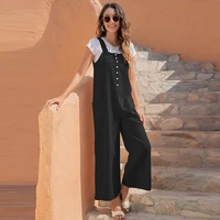 2021 black buttons jumpsuit womens one piece outfit summer casual overalls retro long strap wide leg jumpsuits blue rompers