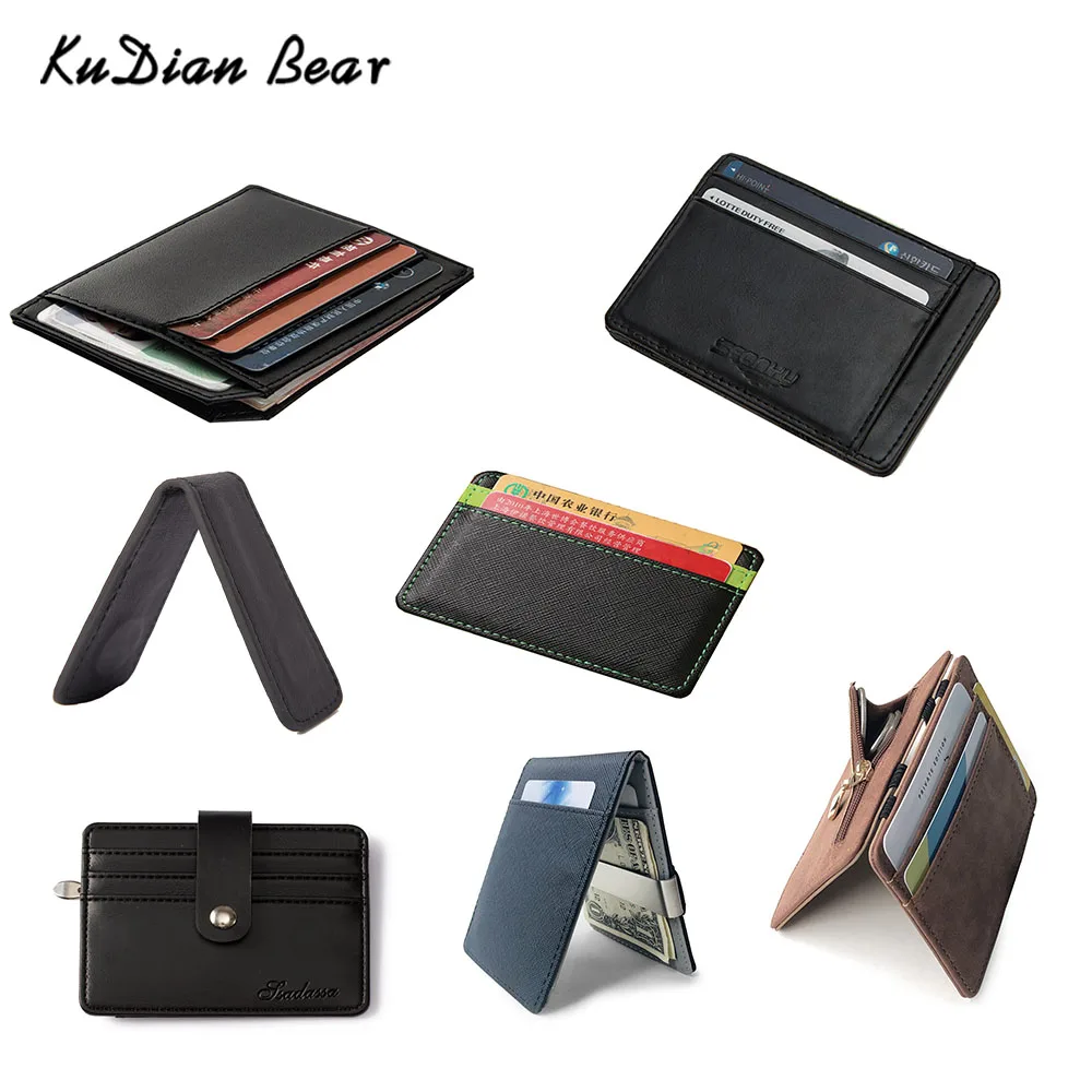 KUDIAN BEAR модный мужской кошелек Тонкий ID держатель для кредитных карт PU кожаный