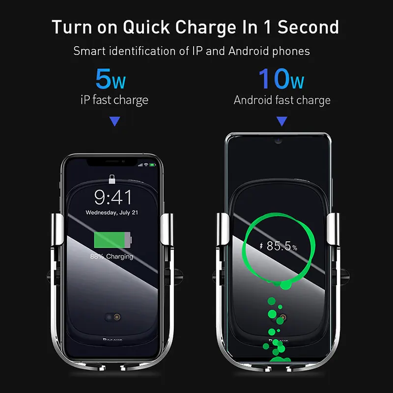 baseus car air vent phone holder smart one handed phone stand car 10w wireless charger mount fast charging for iphone 12 11 pro free global shipping