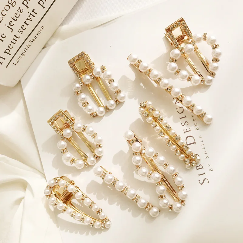 

Pearl Crystal Letter Hair Clips For Women Geometric Hair Barrette Triangle Square Hairpins A Variety Of Styles Hair Accessories