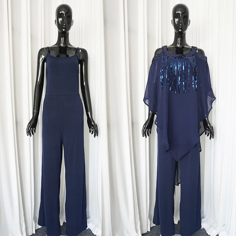 

New Design 2 Piece Sets Africa Clothing Women Plus Size Sequins Pant and Top Chiffon Clothes Elegent Fashion Style Clothing Set