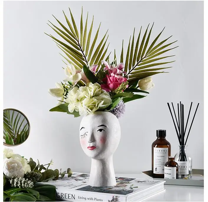 European Resin Vase Head Portrait Sculpture Flower Pot Decoration Ornaments Home Livingroom Office Desktop Furnishing Crafts Art