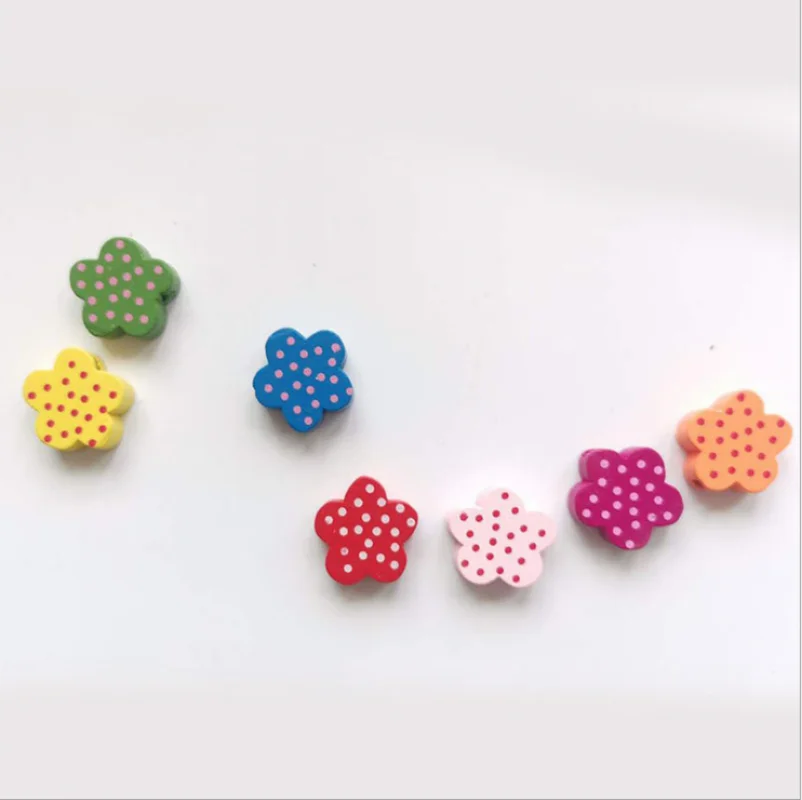 

50Pcs Printed Little Flower Colored Wooden Beads Children DIY Handmade Beaded Material Loose Beads Jewelry Baby Toys Accessories