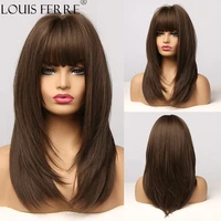 louis ferre honey brown bob wigs with bangs medium layered wave synthetic hair wig for women heat resistant lolita cosplay wig