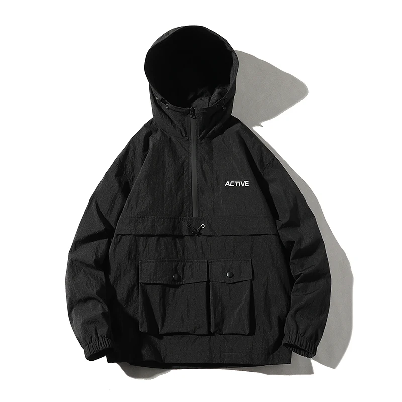 Свободная куртка в стиле хип хоп пальто Мужская ветровка с капюшоном на осень и